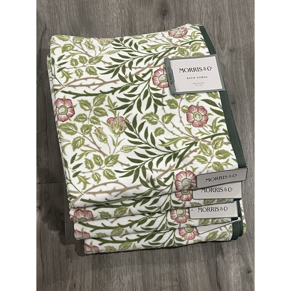 Morris & Co. Sweet Briar Bath Towel 4 PC Set Green Pink Floral 30 X 54 New